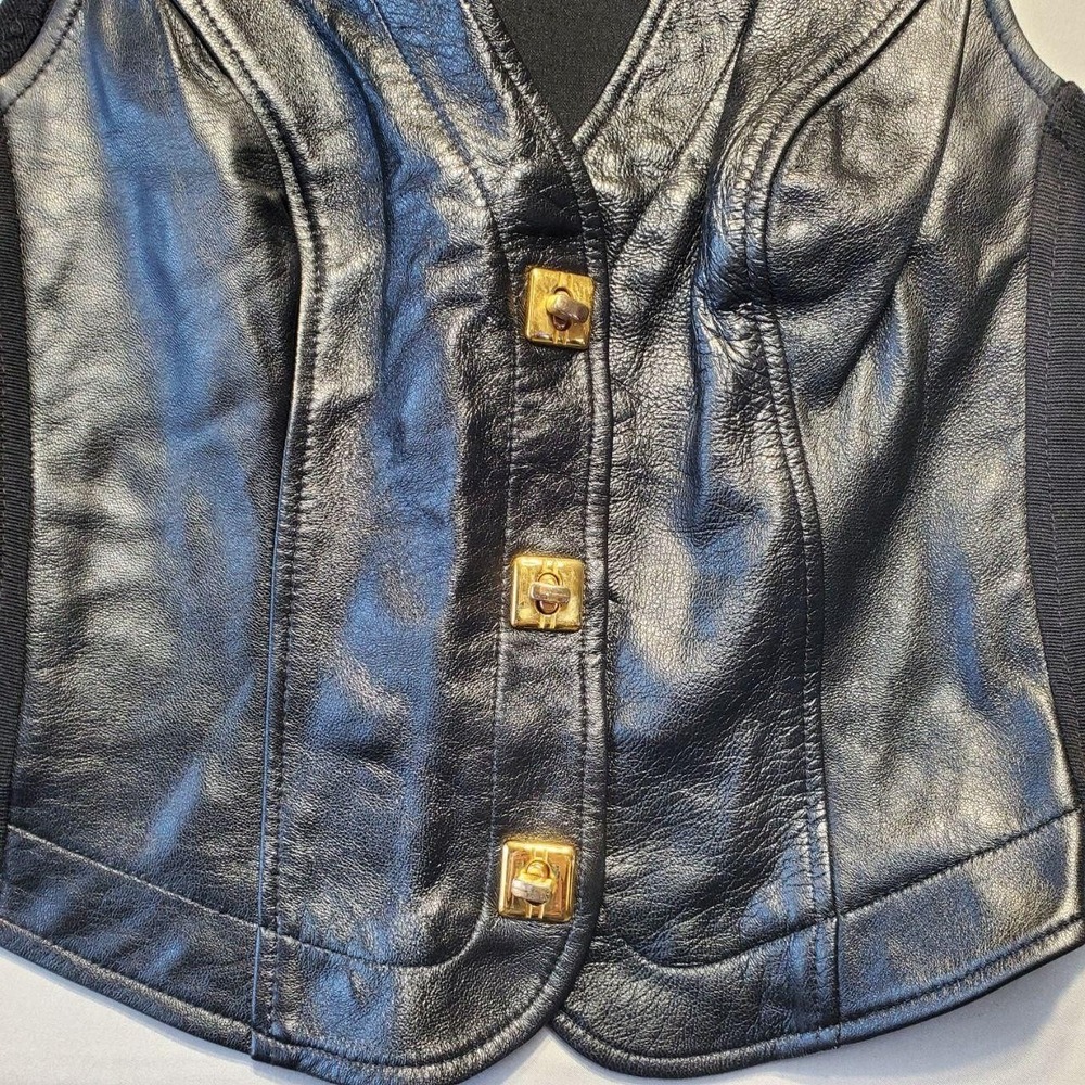 VTG Cache Leather Corset Vest Womens Medium Black Gold Hardware 90s Y2K Glam - Picture 5 of 10